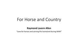 For Horse and Country