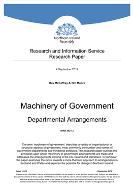 Machinery of Government Departmental Arrangements