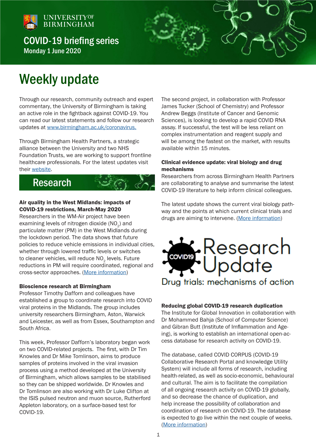 Weekly COVID-19 Briefing from the University of Birmingham