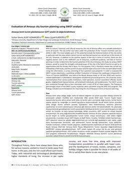 Evaluation of Amasya City Tourism Planning Using SWOT Analysis