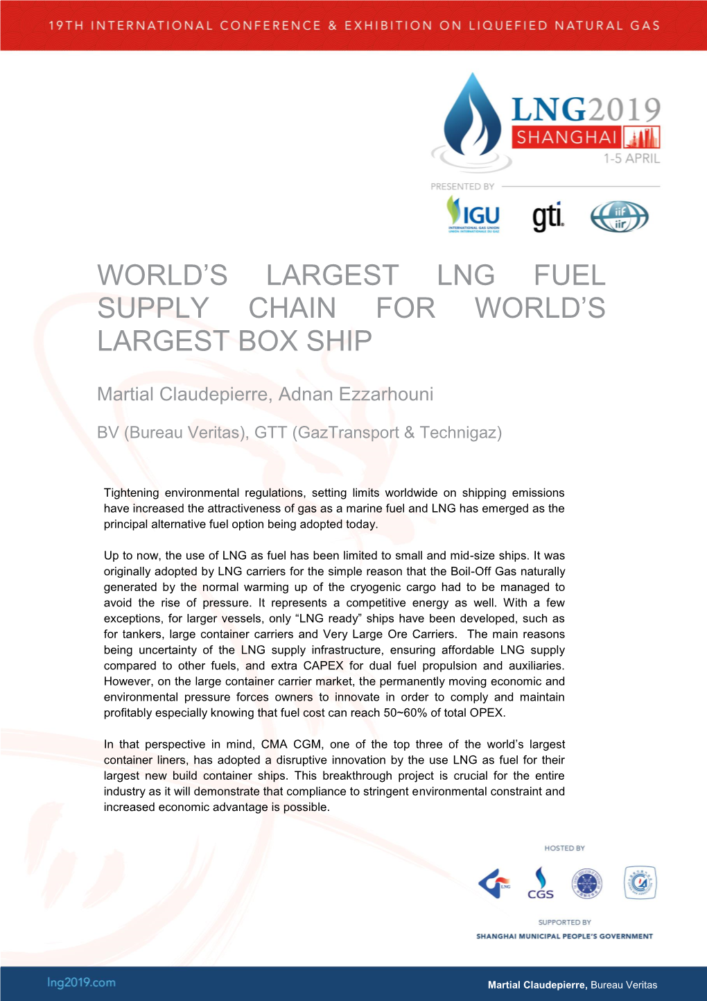 World's Largest Lng Fuel Supply Chain for World's Largest Box Ship