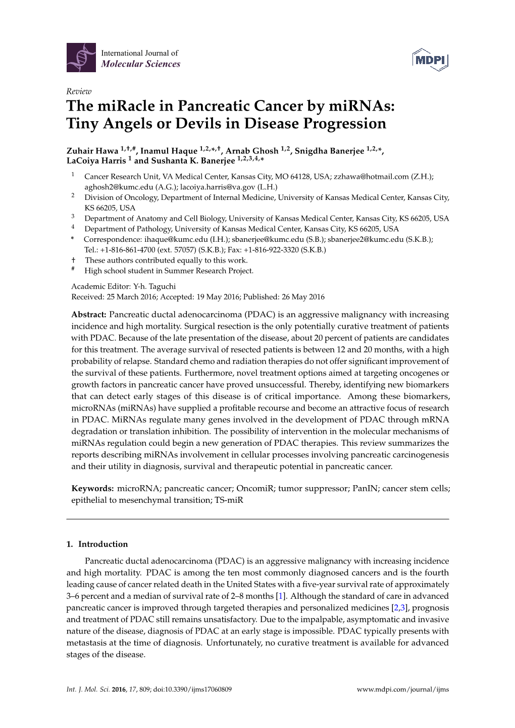 The Miracle in Pancreatic Cancer by Mirnas: Tiny Angels Or Devils in Disease Progression