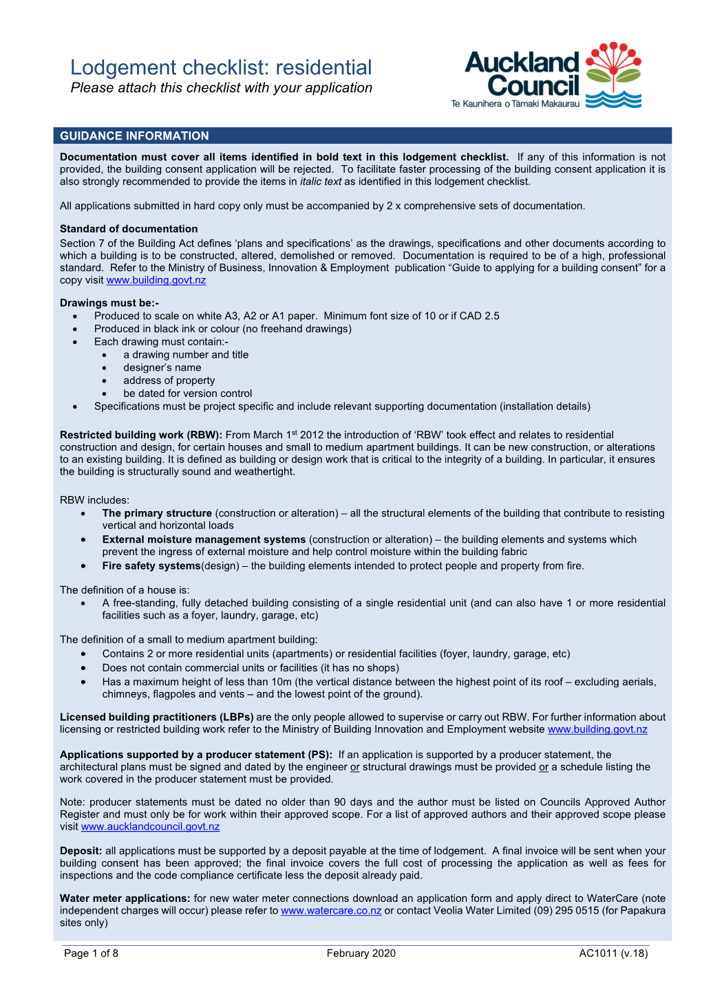 AC1011 Residential Lodgement Checklist