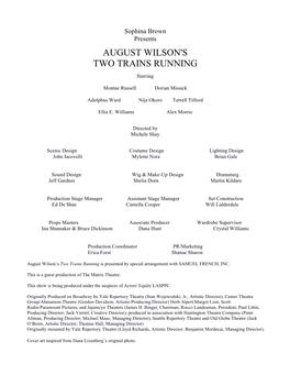 August Wilson's Two Trains Running