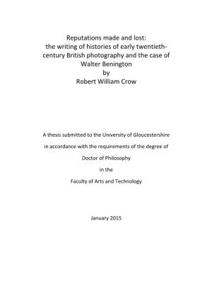 Century British Photography and the Case of Walter Benington by Robert William Crow