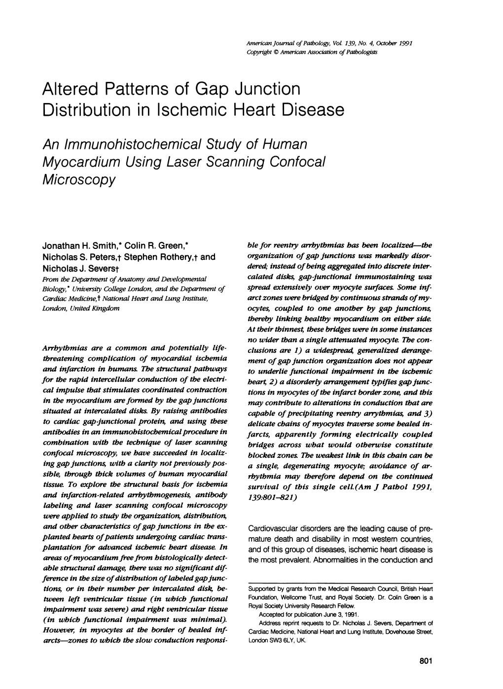 Altered Patterns of Gap Junction Distribution in Ischemic Heart Disease an Immunohistochemical Study of Human Myocardium Using Laser Scanning Confocal Microscopy