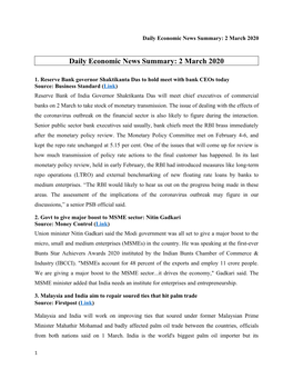 Daily Economic News Summary: 2 March 2020