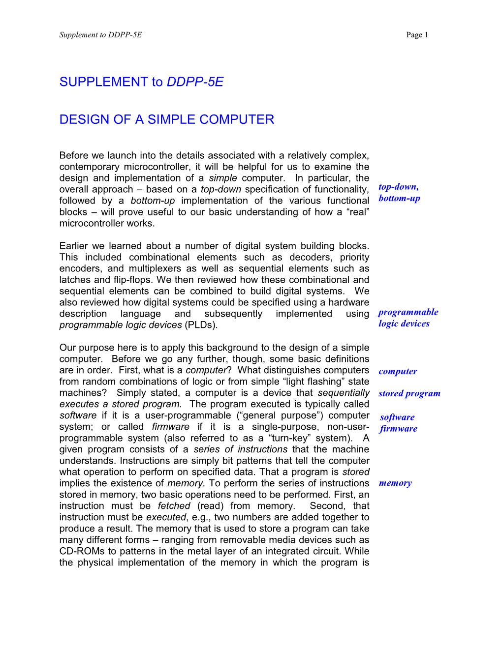Supplemental Text Chapter on the Simple Computer