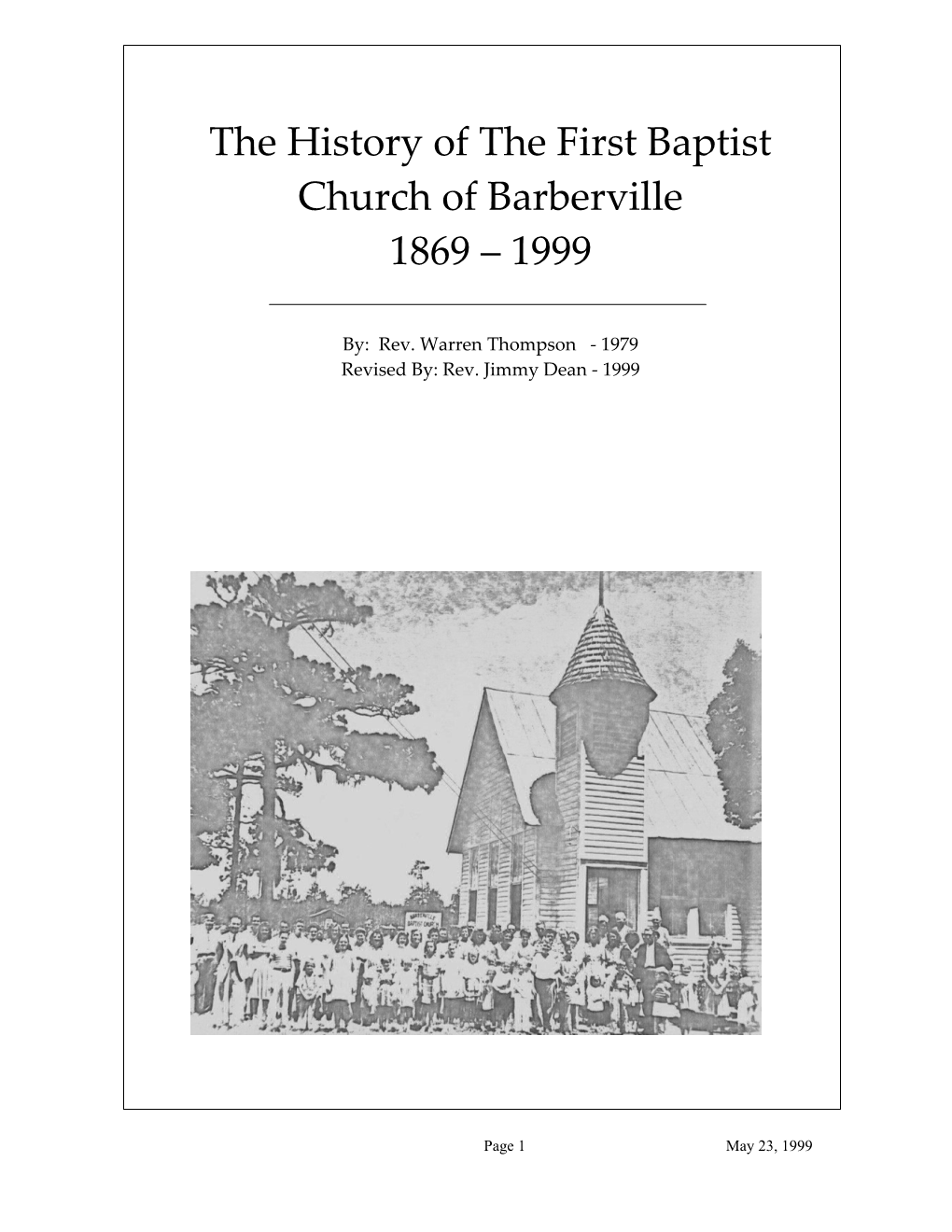 The History Of The First Baptist Church Of Barberville