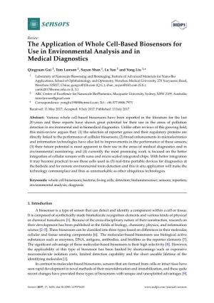 The Application of Whole Cell-Based Biosensors for Use in Environmental Analysis and in Medical Diagnostics
