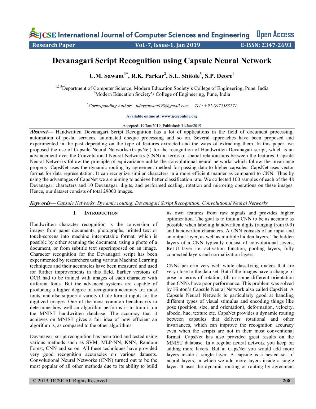 Devanagari Script Recognition Using Capsule Neural Network