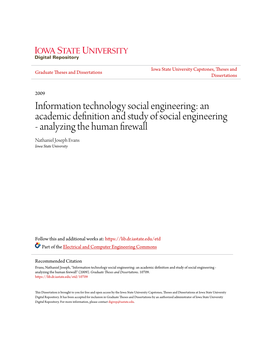 An Academic Definition and Study of Social Engineering - Analyzing the Human Firewall Nathaniel Joseph Evans Iowa State University
