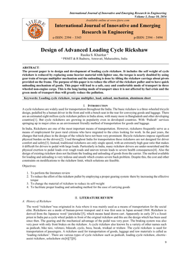 Design of Advanced Loading Cycle Rickshaw Rasika S