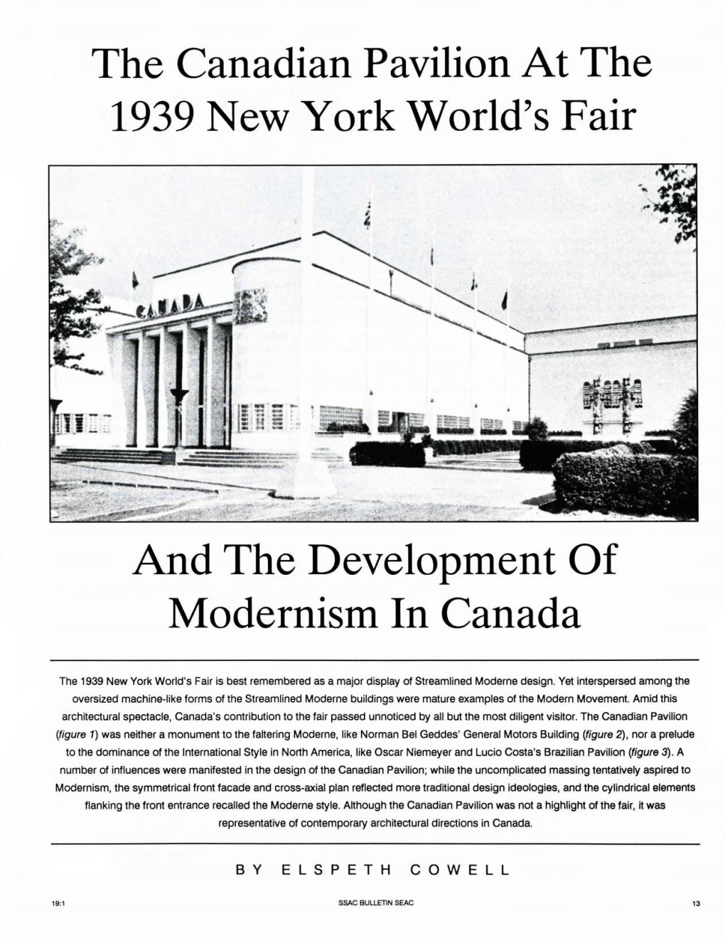 The Canadian Pavilion at the 1939 New York World's Fair and the Development of Modernism in Canada