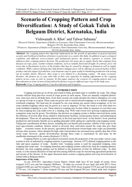 Scenario of Cropping Pattern and Crop Diversification: a Study of Gokak Taluk in Belgaum District, Karnataka, India