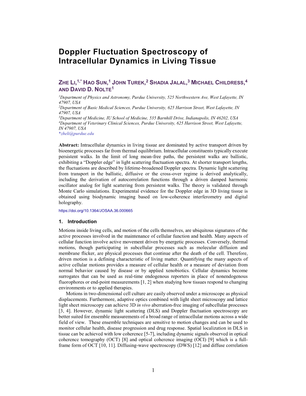 Doppler Fluctuation Spectroscopy of Intracellular Dynamics in Living Tissue