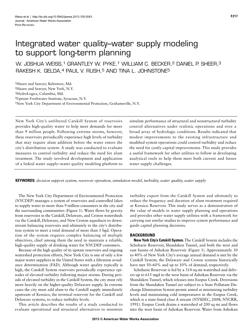 Integrated Water Quality–Water Supply Modeling to Support Long-Term Planning W