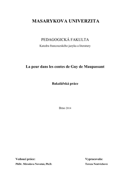 La Peur Dans Les Contes De Guy De Maupassant Bakalářská Práce
