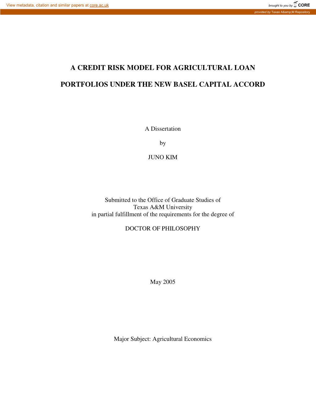 A Credit Risk Model for Agricultural Loan