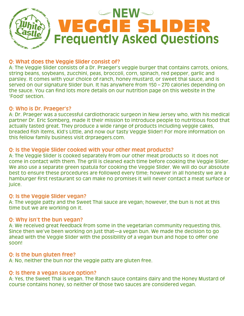 VEGGIE SLIDER Frequently Asked Questions