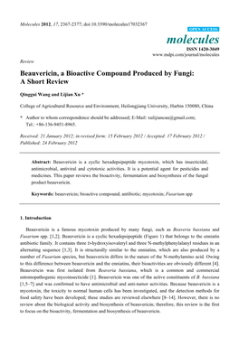 Beauvericin, a Bioactive Compound Produced by Fungi: a Short Review