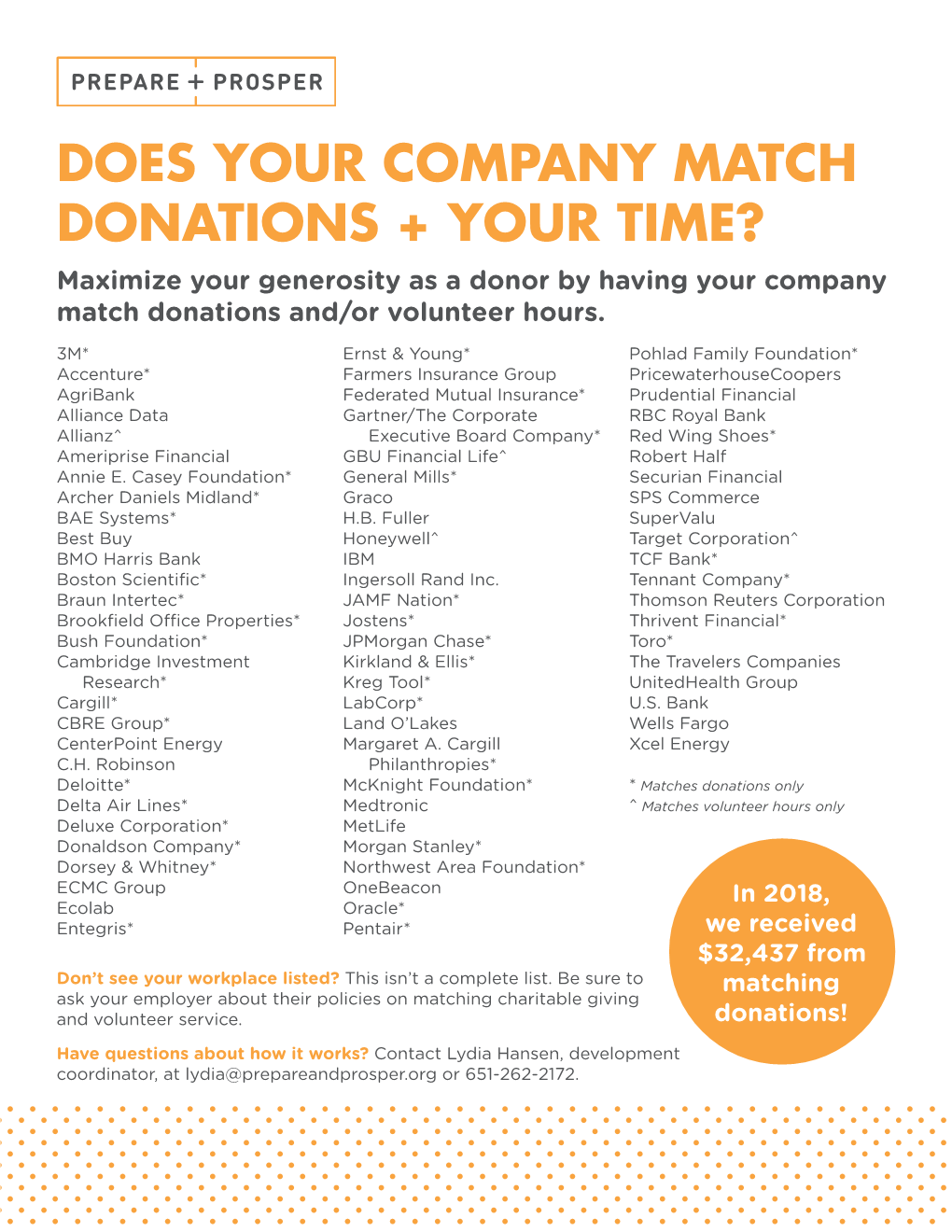 DOES YOUR COMPANY MATCH DONATIONS + YOUR TIME? Maximize Your Generosity As a Donor by Having Your Company Match Donations And/Or Volunteer Hours