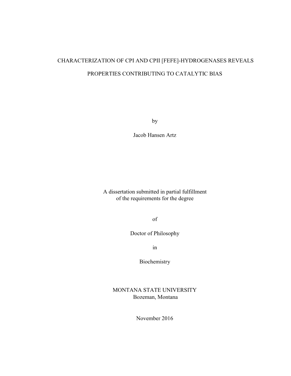 Characterization of Cpi and Cpii [Fefe]-Hydrogenases Reveals