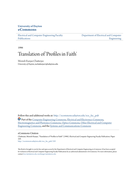Translation of 'Profiles in Faith' Monish Ranjan Chatterjee University of Dayton, Mchatterjee1@Udayton.Edu