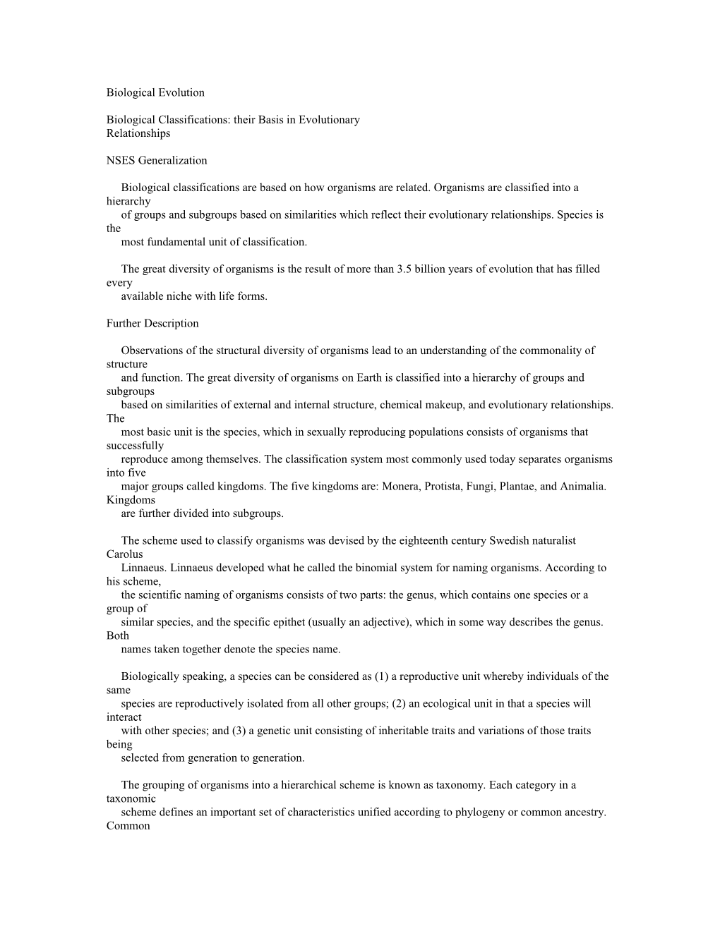 Biological Classifications: Their Basis in Evolutionary