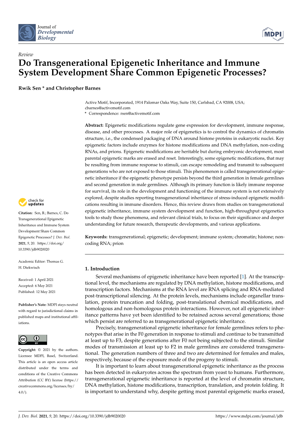 Do Transgenerational Epigenetic Inheritance and Immune System Development Share Common Epigenetic Processes?