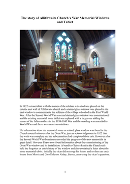 Allithwaite Church East Window Memorials and Tablet