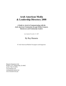 Arab American Media & Leadership Directory 2008