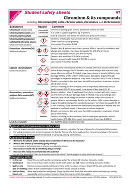 Student Safety Sheets Chromium & Its Compounds