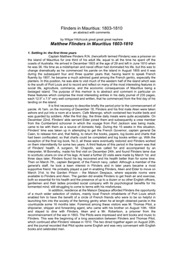 Flinders in Mauritius: 1803-1810 an Abstract with Comments