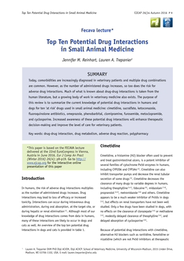 Top Ten Potential Drug Interactions in Small Animal Medicine EJCAP 26(34 Autumn 2016 P 9