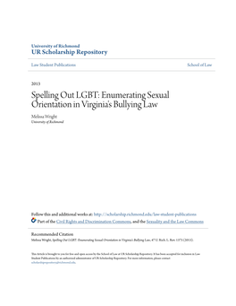 Enumerating Sexual Orientation in Virginia's Bullying Law Melissa Wright University of Richmond