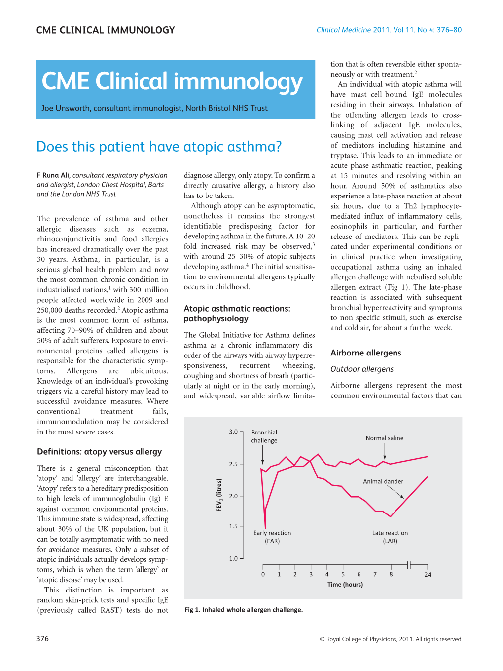 CME CLINICAL IMMUNOLOGY Clinical Medicine 2011, Vol 11, No 4: 376–80