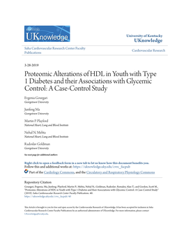 Proteomic Alterations of HDL in Youth with Type 1 Diabetes and Their Associations with Glycemic Control: a Case-Control Study Evgenia Gourgari Georgetown University