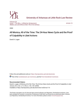 24-Hour News Cycle and the Proof of Culpability in Libel Actions