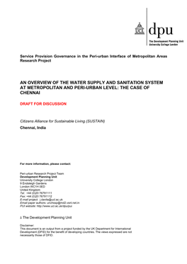 An Overview of the Water Supply and Sanitation System at Metropolitan and Peri-Urban Level: the Case of Chennai