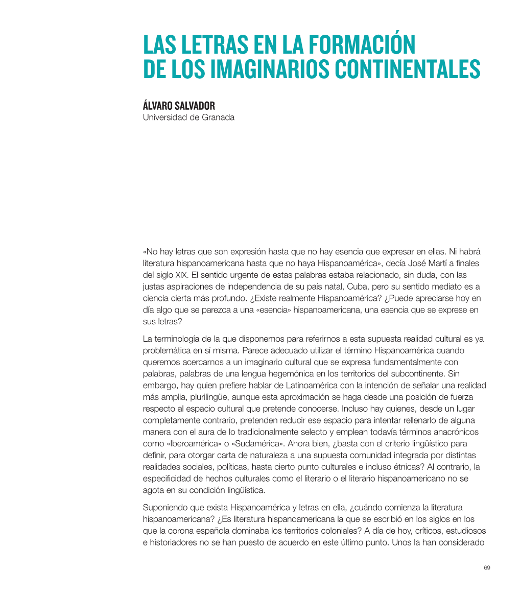 Las Letras En La Formación De Los Imaginarios Continentales