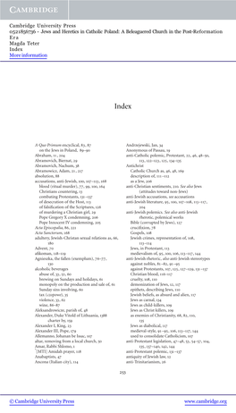 Jews and Heretics in Catholic Poland: a Beleaguered Church in the Post-Reformation Era Magda Teter Index More Information