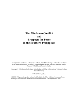 Mindanao Conflict and Prospects for Peace in the Southern Philippines