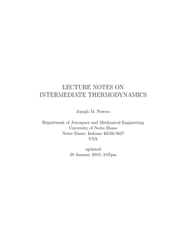 Lecture Notes on Intermediate Thermodynamics