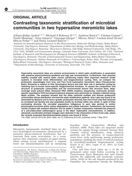 Contrasting Taxonomic Stratification of Microbial Communities in Two Hypersaline Meromictic Lakes