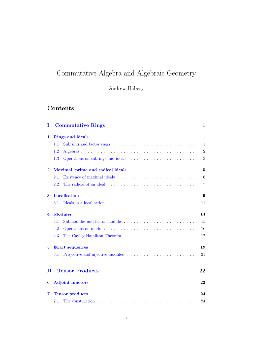 Commutative Algebra and Algebraic Geometry