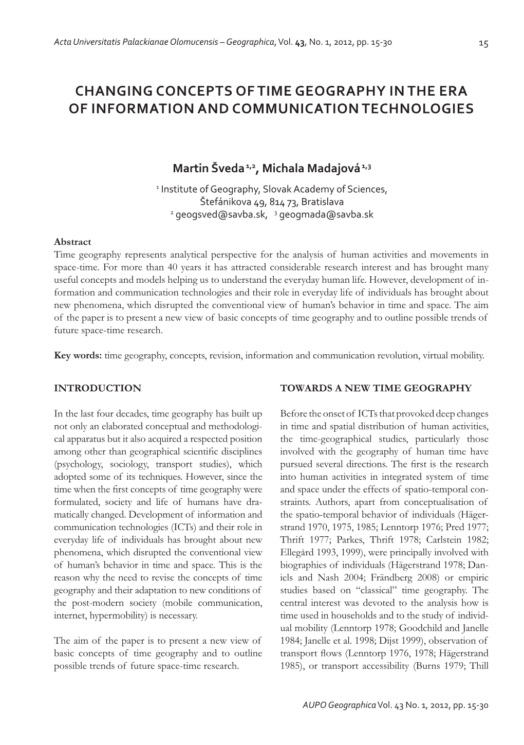 Changing Concepts of Time Geography in the Era of Information and Communication Technologies