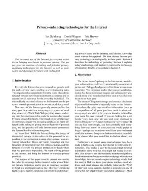 Privacy-Enhancing Technologies for the Internet