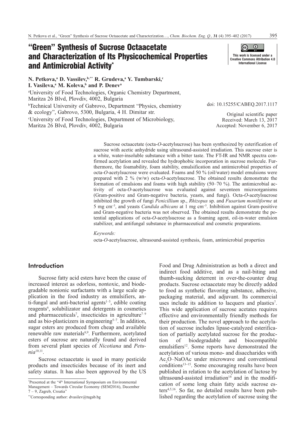 Synthesis of Sucrose Octaacetate and Characterization of Its