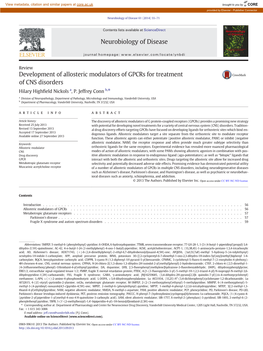 Development of Allosteric Modulators of Gpcrs for Treatment of CNS Disorders Hilary Highﬁeld Nickols A, P